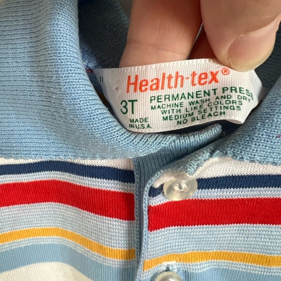 Vintage Healthtex Striped Polo Shirt White Blue Yellow Red Size 3T Preppy - Picture 2 of 5